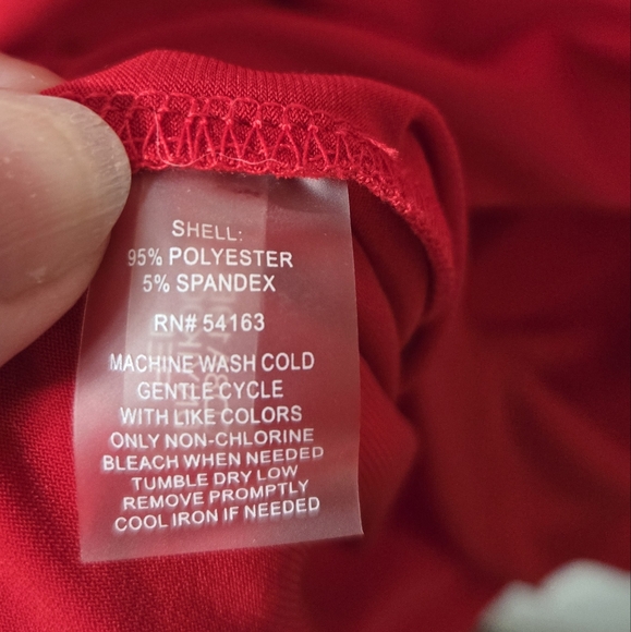 Calvin Klein Red Long Sleeved Dress, Size 8, Ruched At Waist, Faux Wrap, EUC - Picture 9 of 10